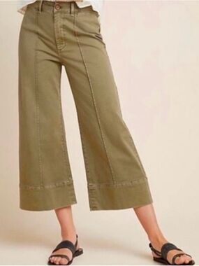 Anthropologie Chino Cropped Wide-Leg Utility Pants size 8